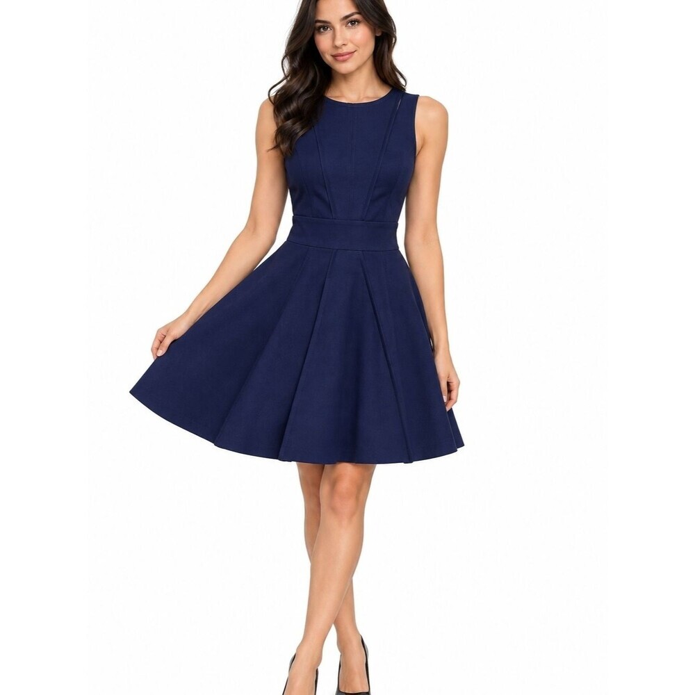 Armani Exchange Sleeveless Navy Flared Waistband Dress